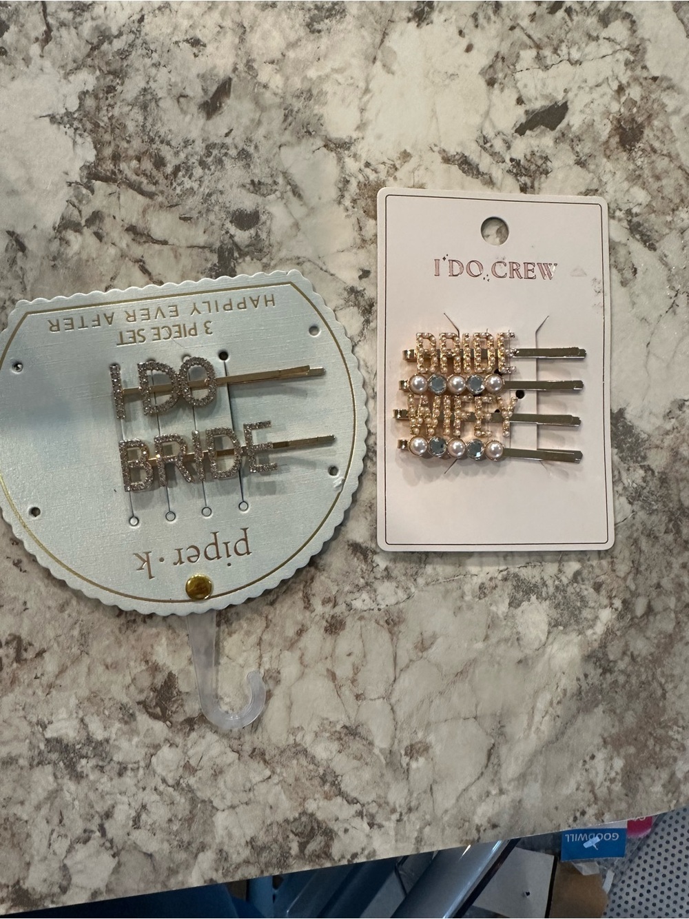 NWT Piper Gold 'I Do' and 'Bride' Rhinestone Hair Pins Set
